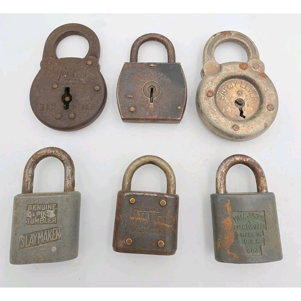 Lot Of 6 Vintage and Antique Pad Locks No Keys